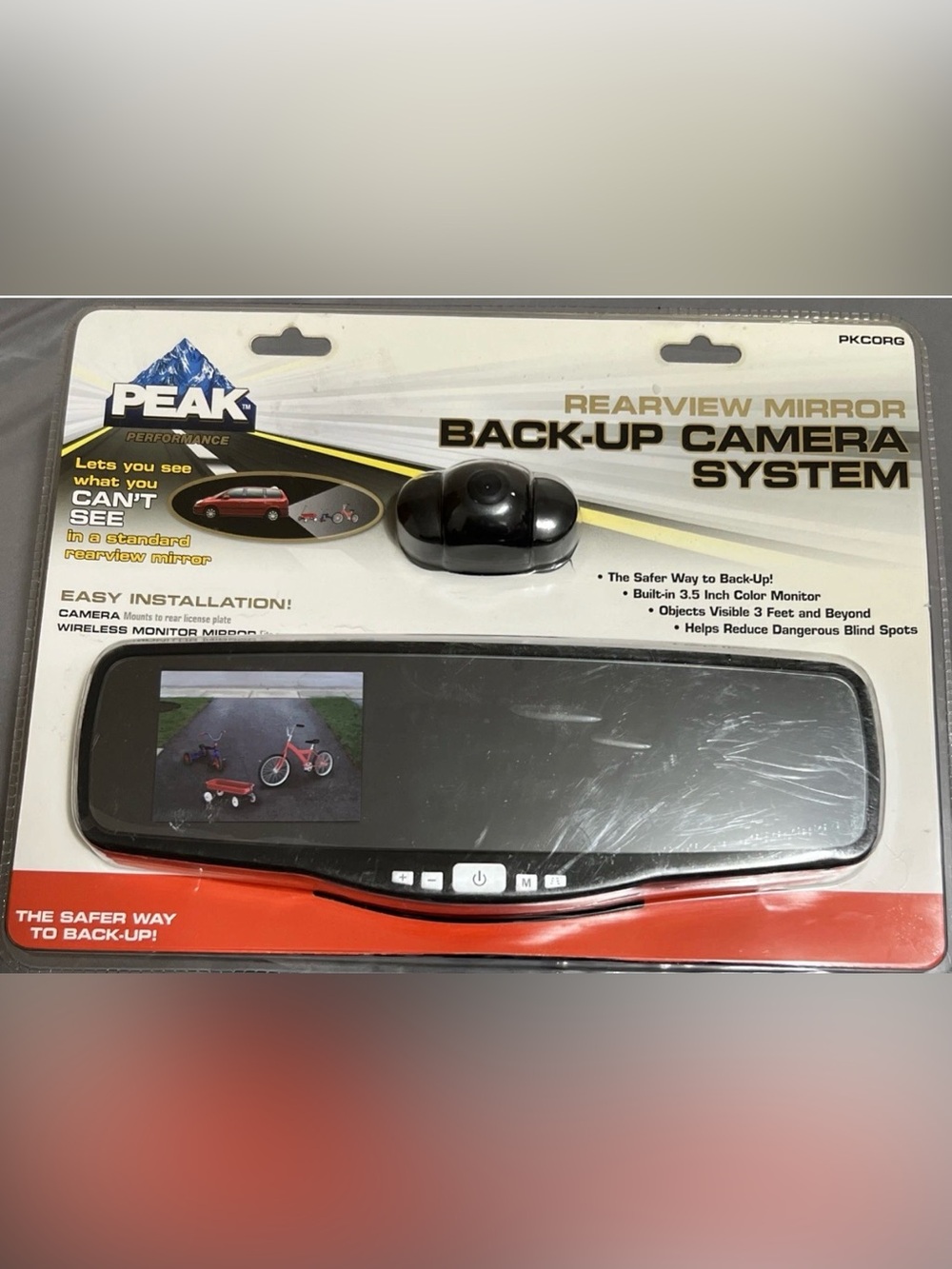 Peak PKC0RG Small Rearview Mirror with 3.5-Inch Backup Camera Wireless System